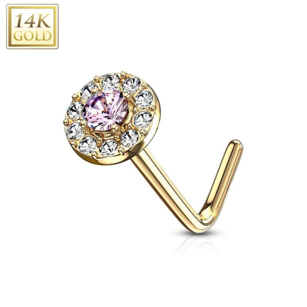 14kt Gold Round Cz Paved Nosestud Made Of 14kt Gold With Cubic Zirconia Diamonds